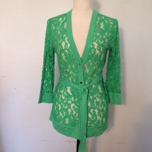 NY & Co Green Lace Cardigan Size S